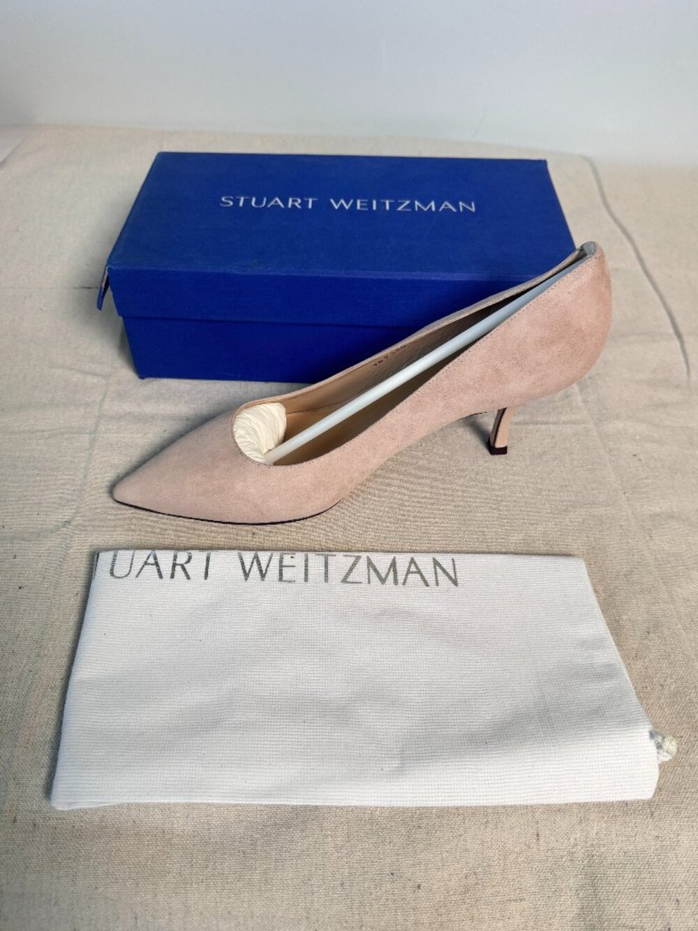 12 Stuart Weitzman Tippi 70 Blush Pink Dolce Suede Kitten Heel Pointed Toe Shoes